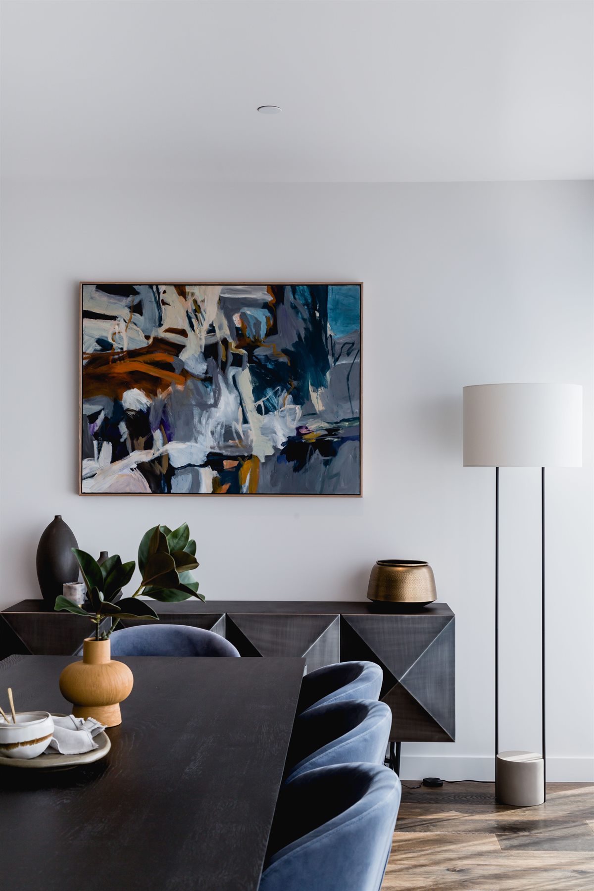 Collins St Penthouse dining area with artwork